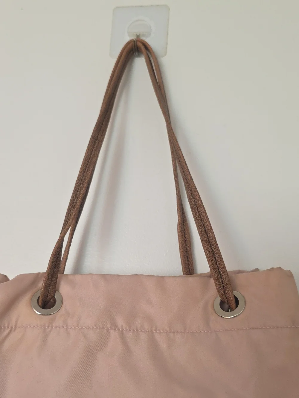 Prada Blush Nylon Tote with Brown Rope Handles